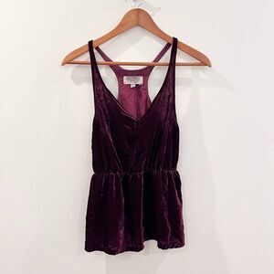 UO Ecote Velvet Peplum Tank Top Size XS Women's Dark Red Sleeveless